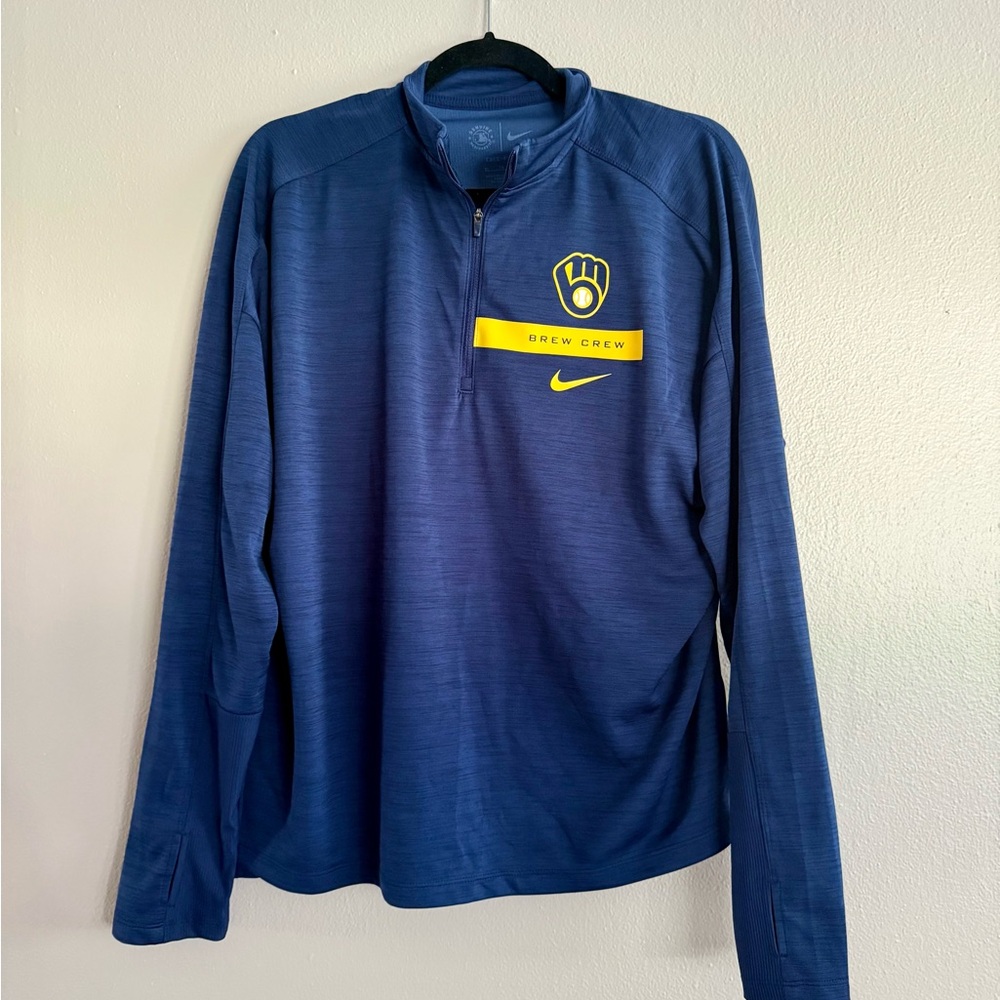Nike Navy Blue Dri-Fit Quarter-Zip with Brew Crew Logo - Women’s XL